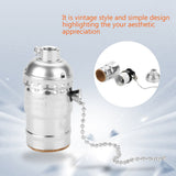 E27 Aluminum Vintage Light Socket with Pull Chain Desk Lamp Lighting Holder Screw Base (Silver) - Top-Down View