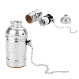 E27 Aluminum Vintage Light Socket with Pull Chain Desk Lamp Lighting Holder Screw Base (Silver) - 45-Degree Angle