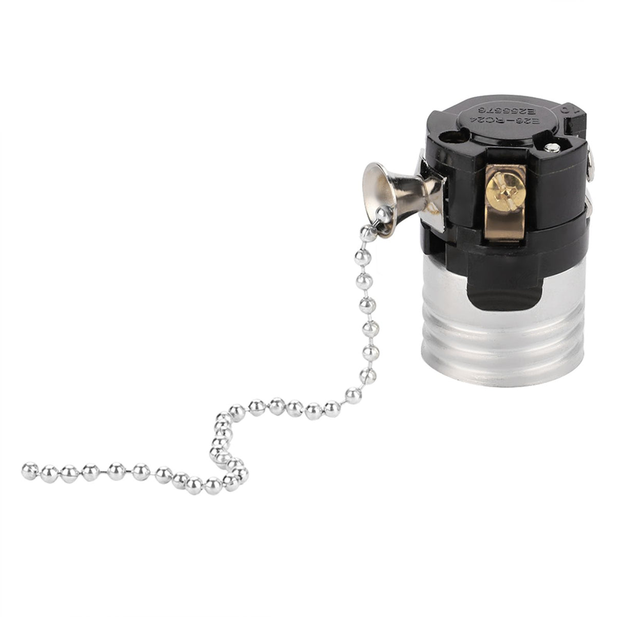 E27 Aluminum Vintage Light Socket with Pull Chain Desk Lamp Lighting Holder Screw Base (Silver)