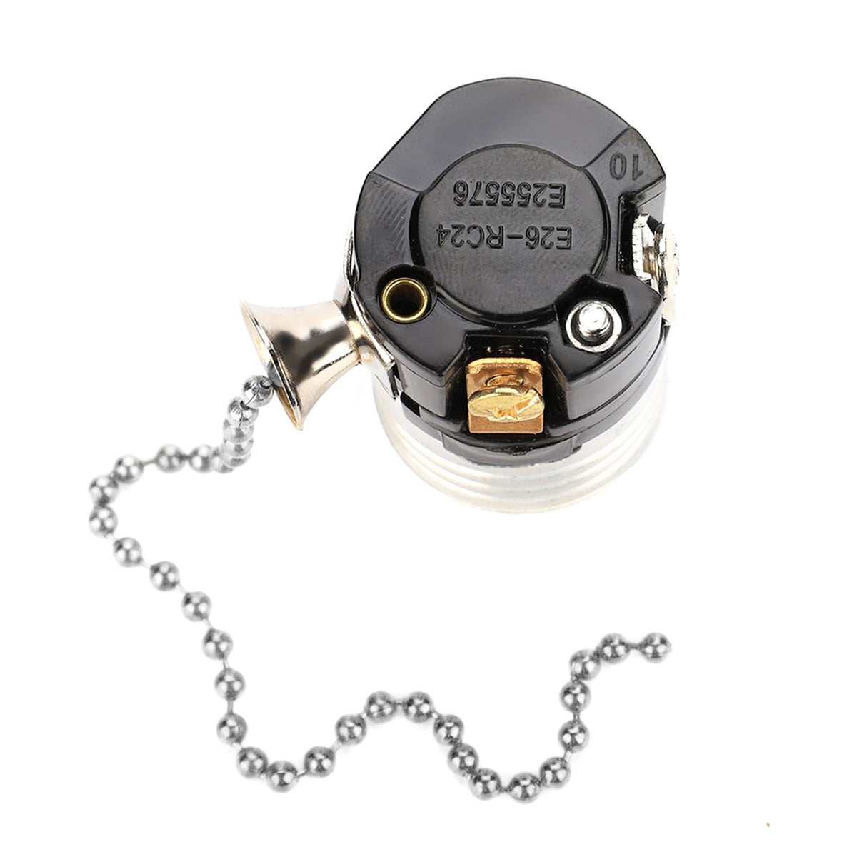 E27 Aluminum Vintage Light Socket with Pull Chain Desk Lamp Lighting Holder Screw Base (Silver)