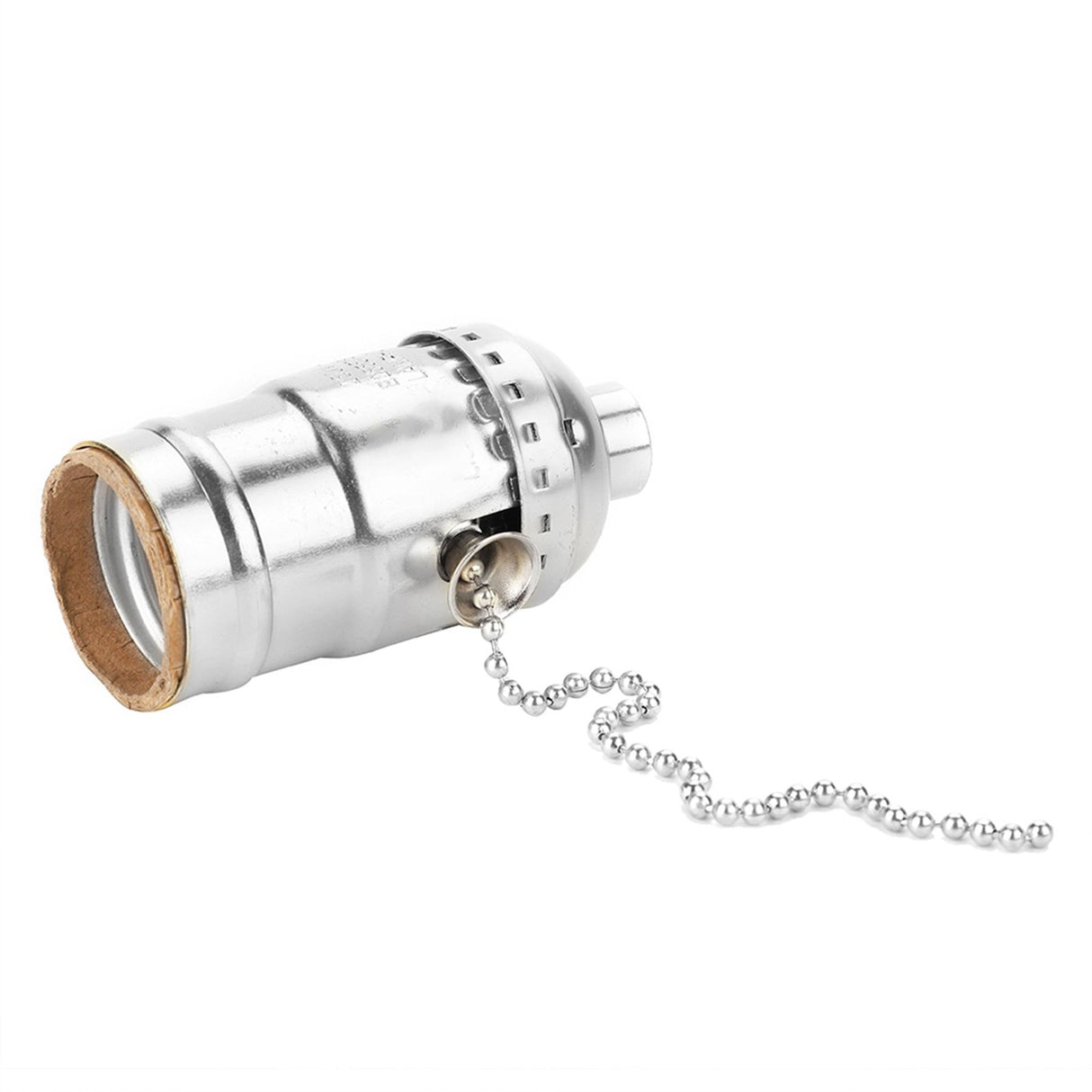 E27 Aluminum Vintage Light Socket with Pull Chain Desk Lamp Lighting Holder Screw Base (Silver)