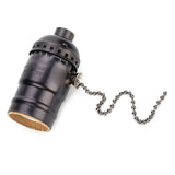 E27 Aluminum Vintage Light Socket with Pull Chain Desk Lamp Lighting Holder Screw Base (Black)