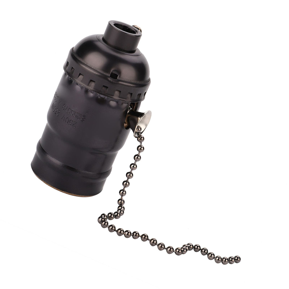 E27 Aluminum Vintage Light Socket with Pull Chain Desk Lamp Lighting Holder Screw Base (Black)