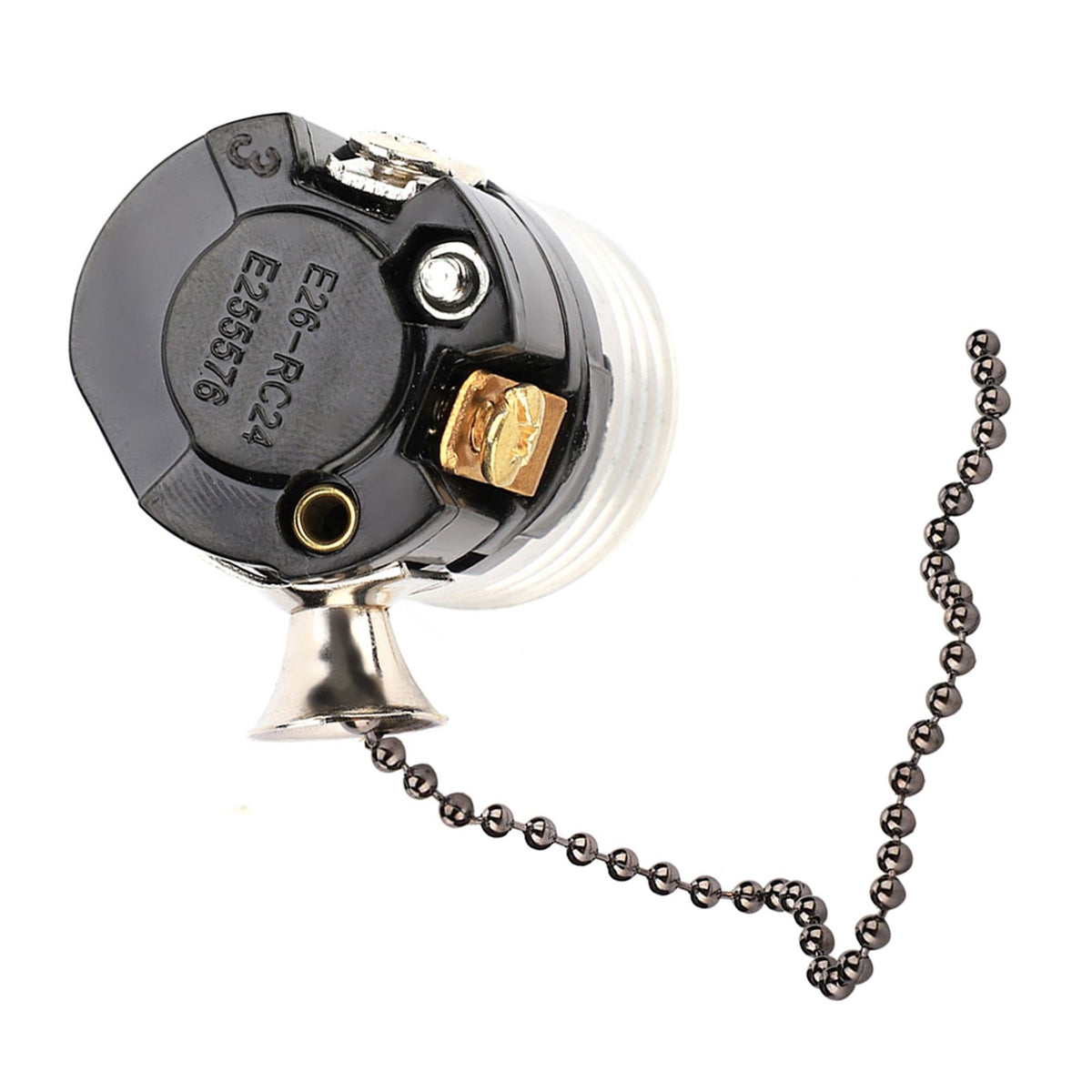 E27 Aluminum Vintage Light Socket with Pull Chain Desk Lamp Lighting Holder Screw Base (Black)