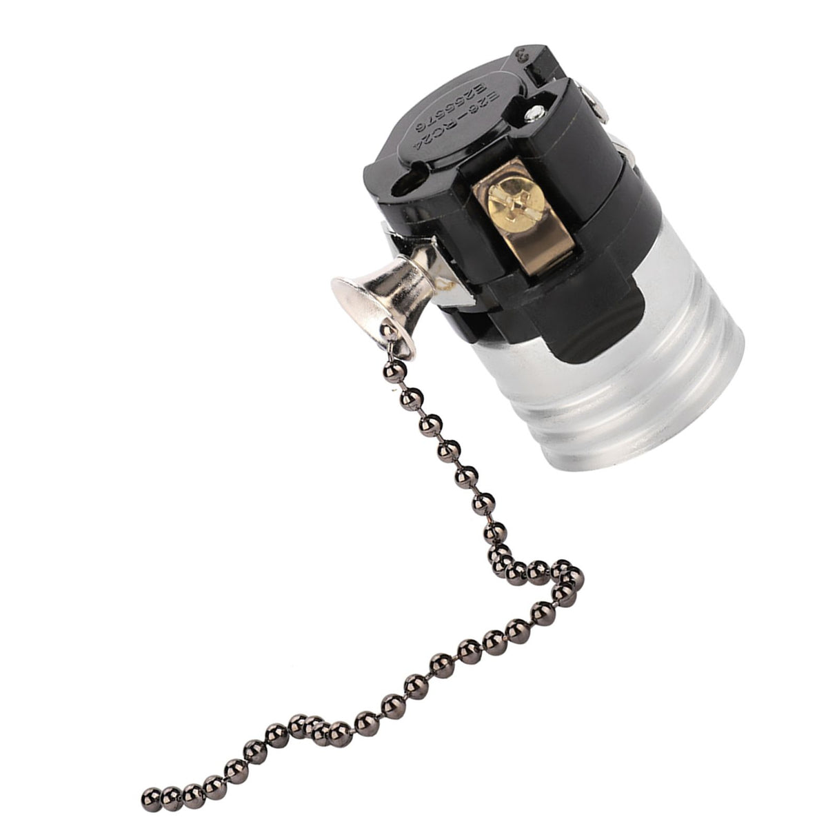 E27 Aluminum Vintage Light Socket with Pull Chain Desk Lamp Lighting Holder Screw Base (Black)