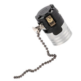 E27 Aluminum Vintage Light Socket with Pull Chain Desk Lamp Lighting Holder Screw Base (Black)