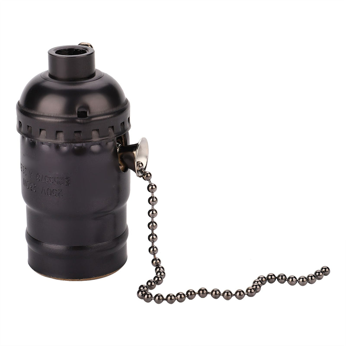 E27 Aluminum Vintage Light Socket with Pull Chain Desk Lamp Lighting Holder Screw Base (Black)