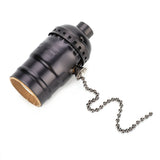 E27 Aluminum Vintage Light Socket with Pull Chain Desk Lamp Lighting Holder Screw Base (Black) - Low Angle