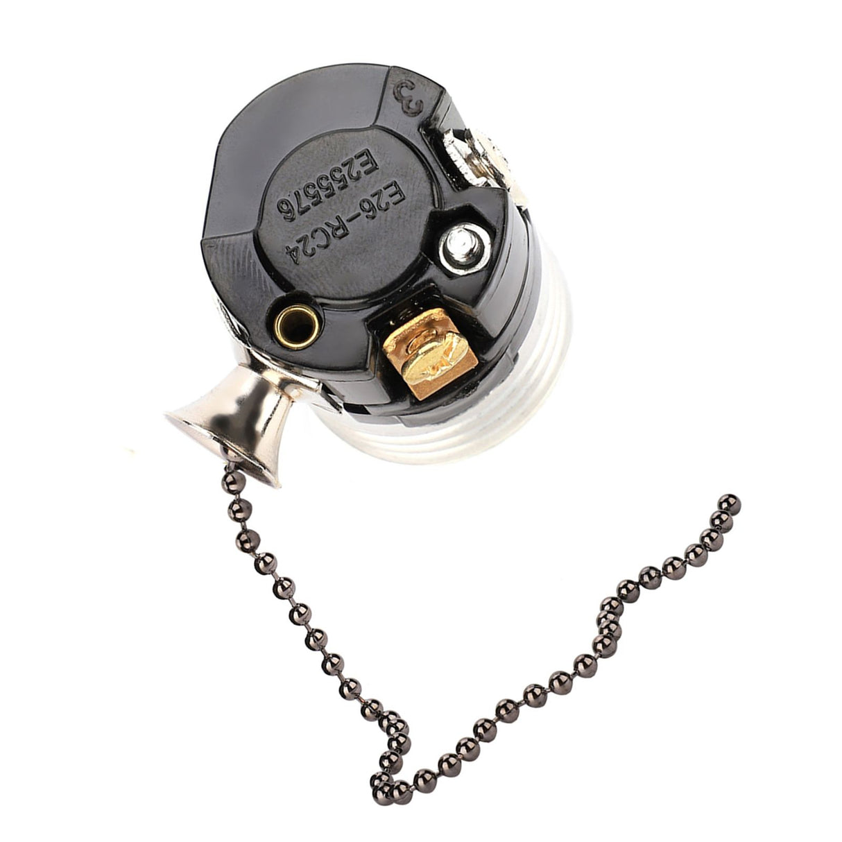E27 Aluminum Vintage Light Socket with Pull Chain Desk Lamp Lighting Holder Screw Base (Black)