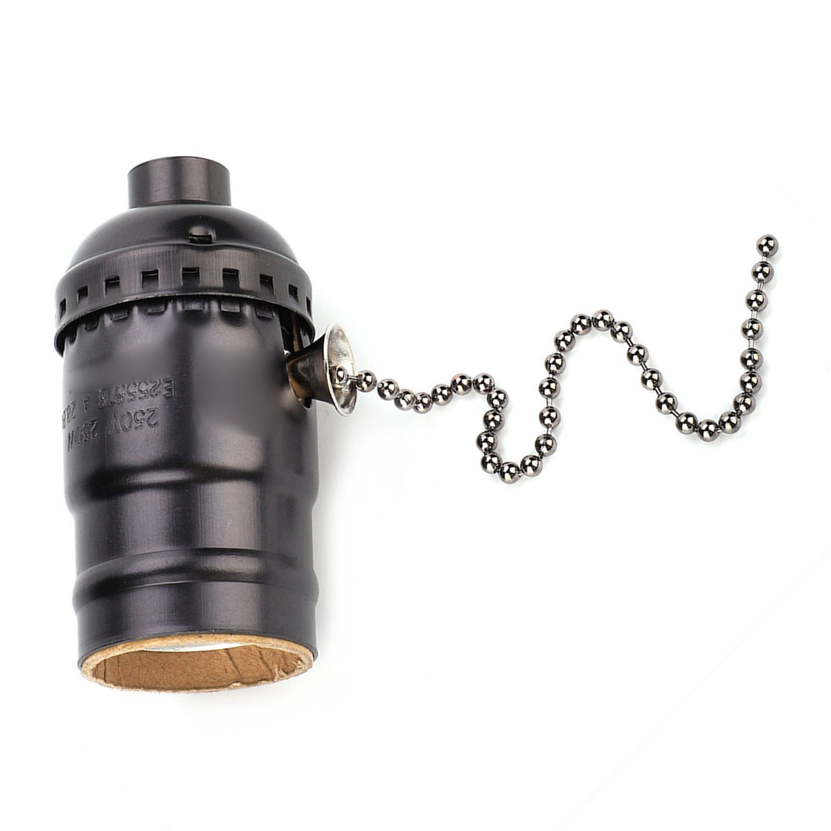 E27 Aluminum Vintage Light Socket with Pull Chain Desk Lamp Lighting Holder Screw Base (Black)