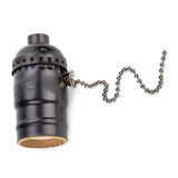 E27 Aluminum Vintage Light Socket with Pull Chain Desk Lamp Lighting Holder Screw Base (Black)