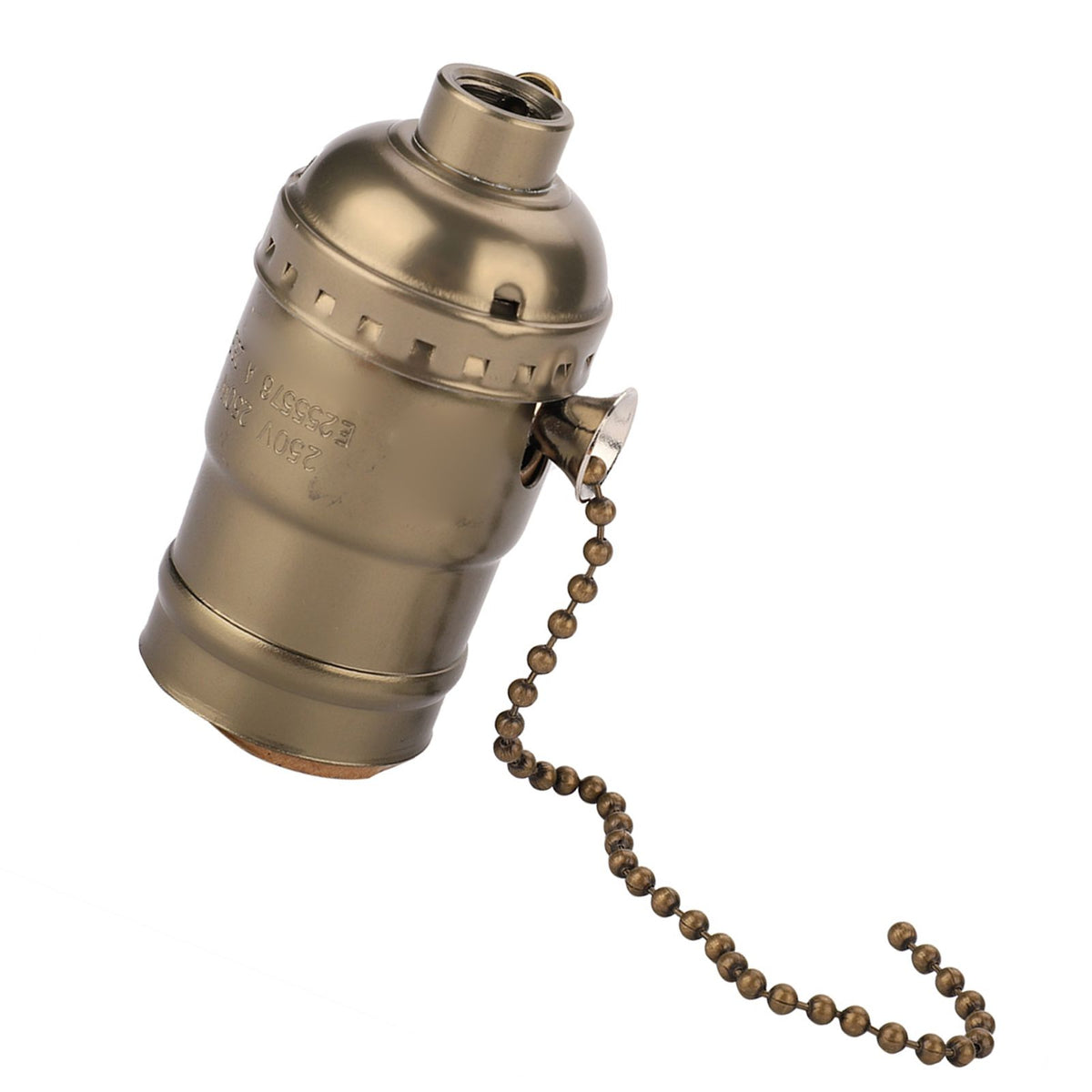 E27 Aluminum Vintage Light Socket with Pull Chain Desk Lamp Lighting Holder Screw Base (Bronze)