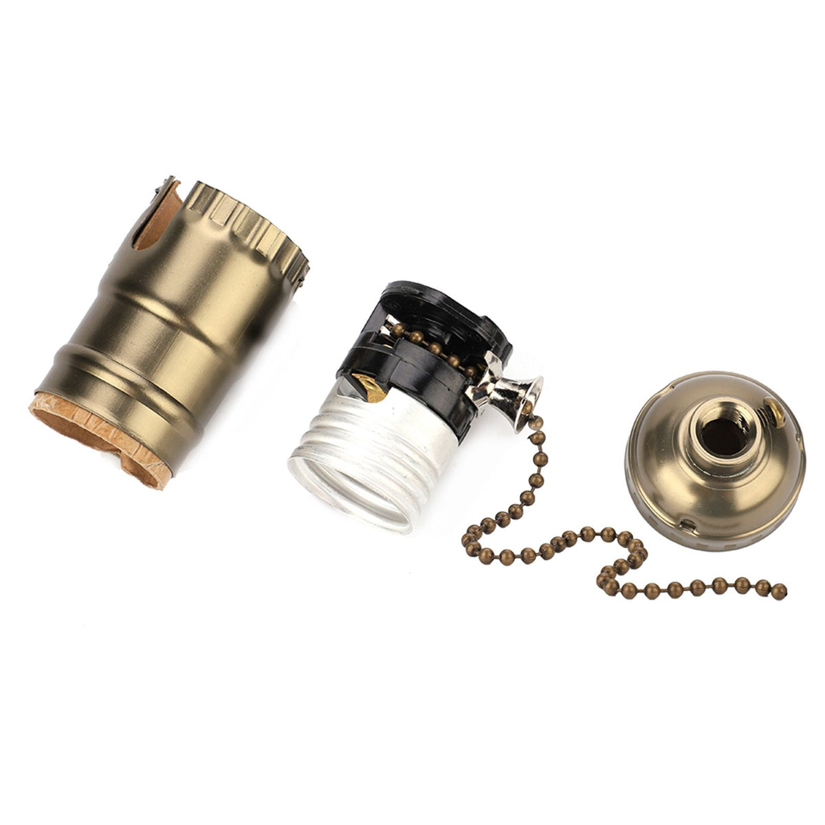 E27 Aluminum Vintage Light Socket with Pull Chain Desk Lamp Lighting Holder Screw Base (Bronze)
