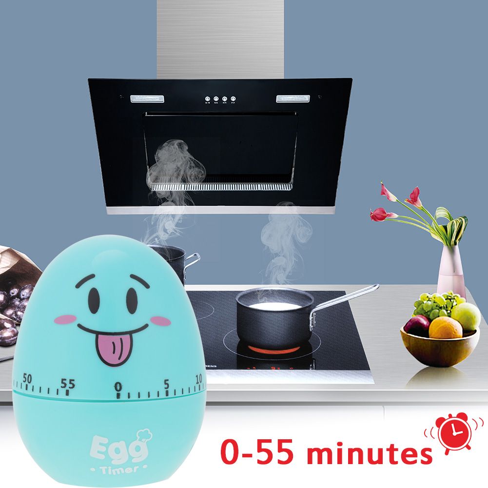 Plastic Cartoon Cute Egg Manual Timer Kitchen Cooking Tool 55 Minutes Mechanical Alarm Blue