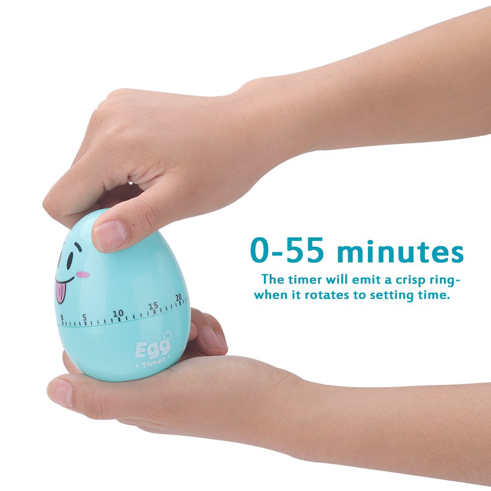 Plastic Cartoon Cute Egg Manual Timer Kitchen Cooking Tool 55 Minutes Mechanical Alarm Blue