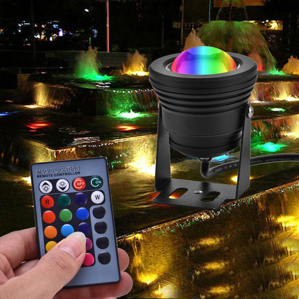 12V 10W RGB Waterproof Aquarium LED Spotlight Lamp for Fish Tank Pool Garden Underwater Black