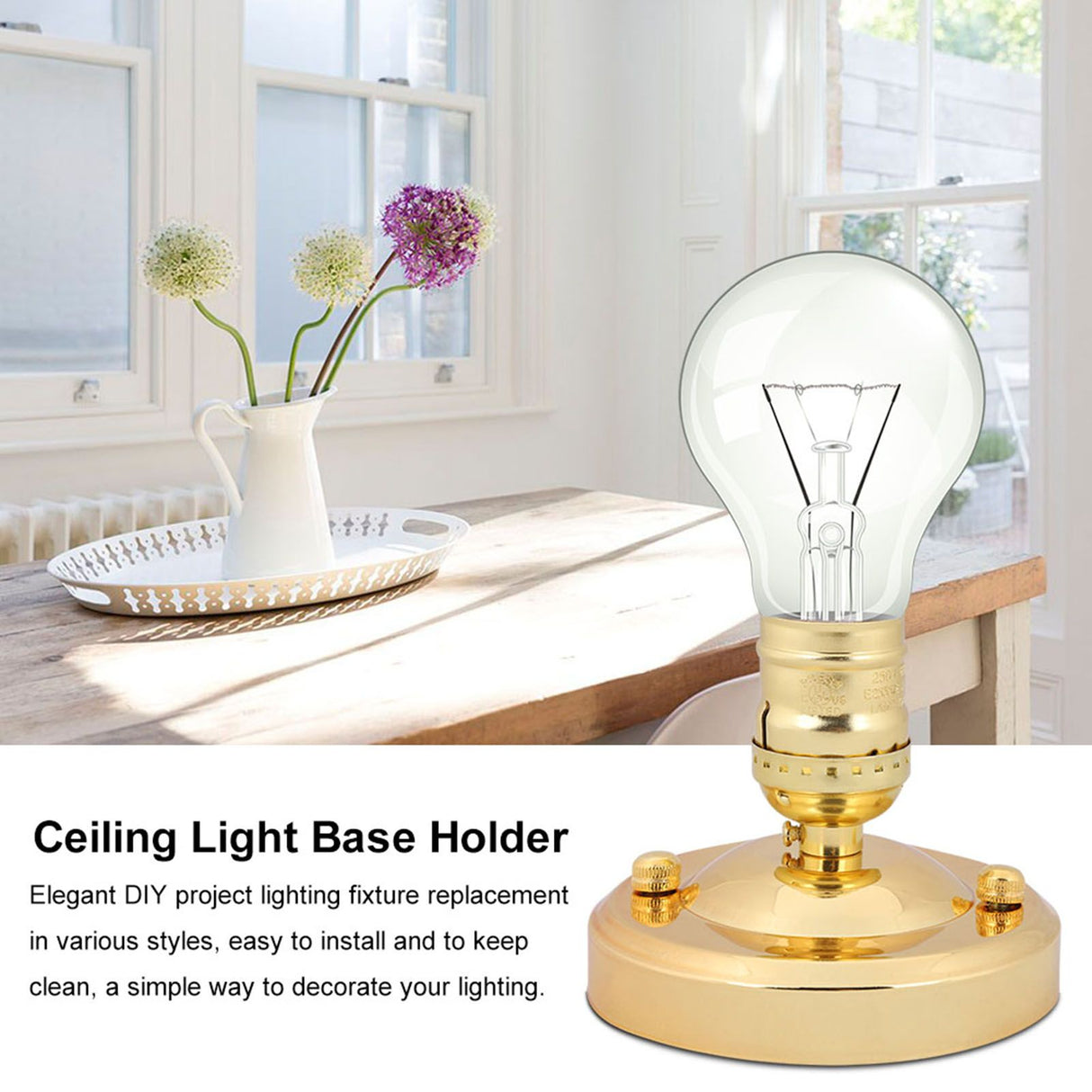 E26/E27 Vintage Industrial Ceiling/Wall Light Base Holder Pendant Bulb Lamp Screw Socket Gold