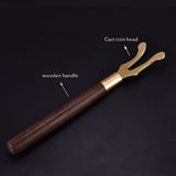 Tea Pot Heat Insulation Tea Clip Fork with Wooden Handle Cast Iron Head Coffee Tea Tools