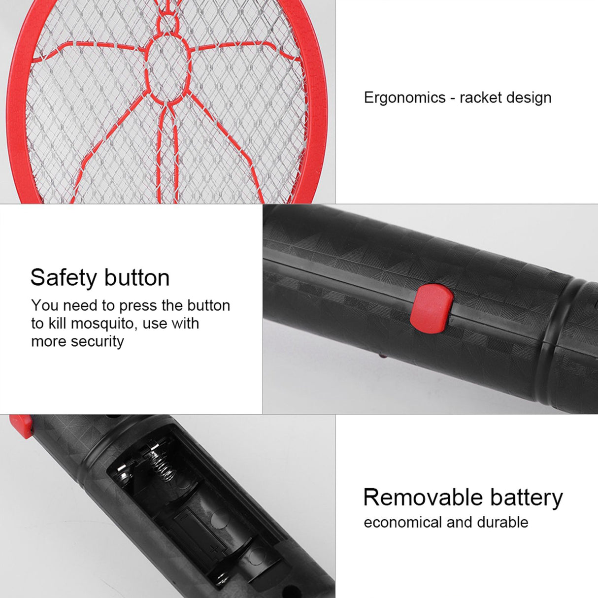 Cordless Battery Power Electric Fly Mosquito Swatter Bug Zapper Racket Insects Killer Red