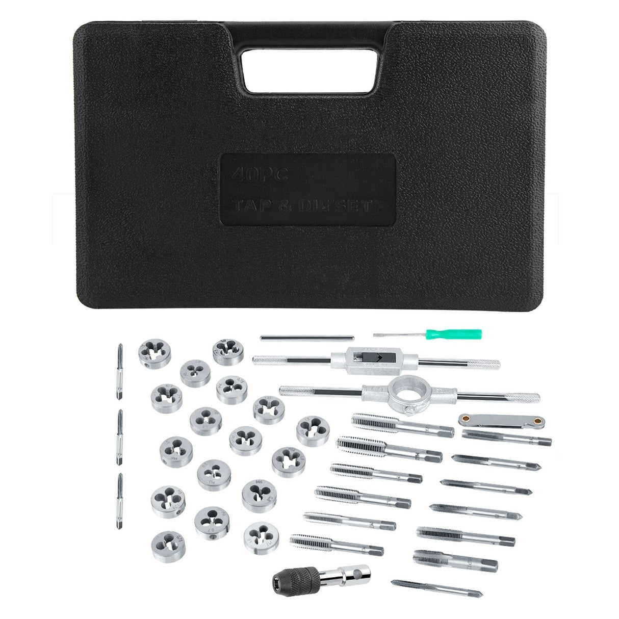 40Pcs M3-M12 Screw Nut Tap and Die Set with Wrenches and Thread Gauge Heavy Duty Hand Tools
