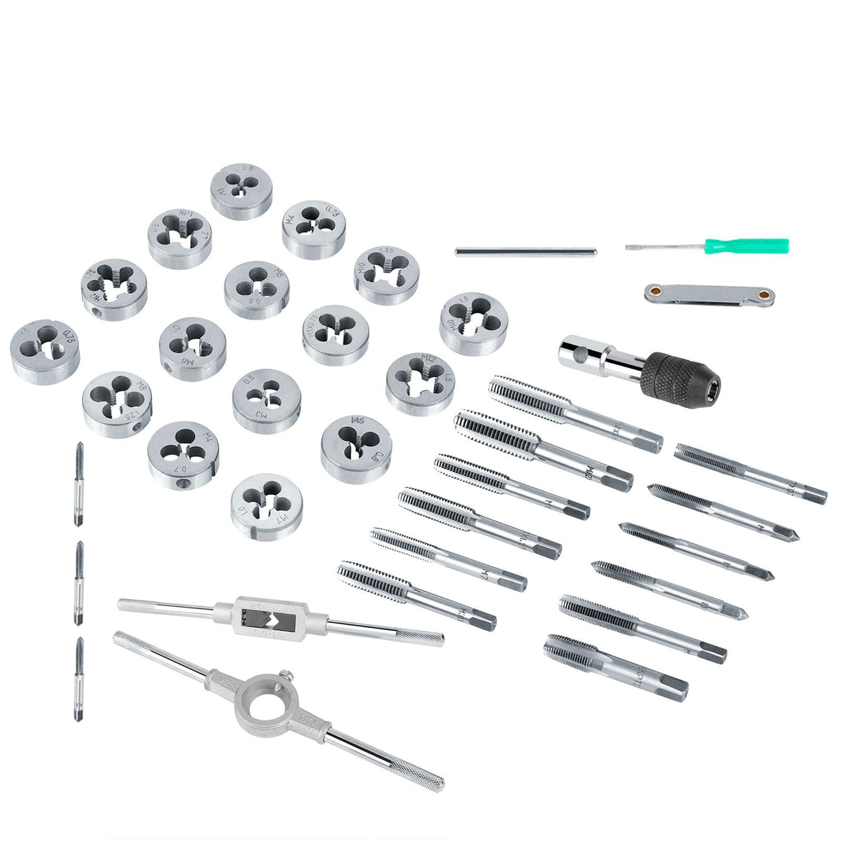 40Pcs M3-M12 Screw Nut Tap and Die Set with Wrenches and Thread Gauge Heavy Duty Hand Tools