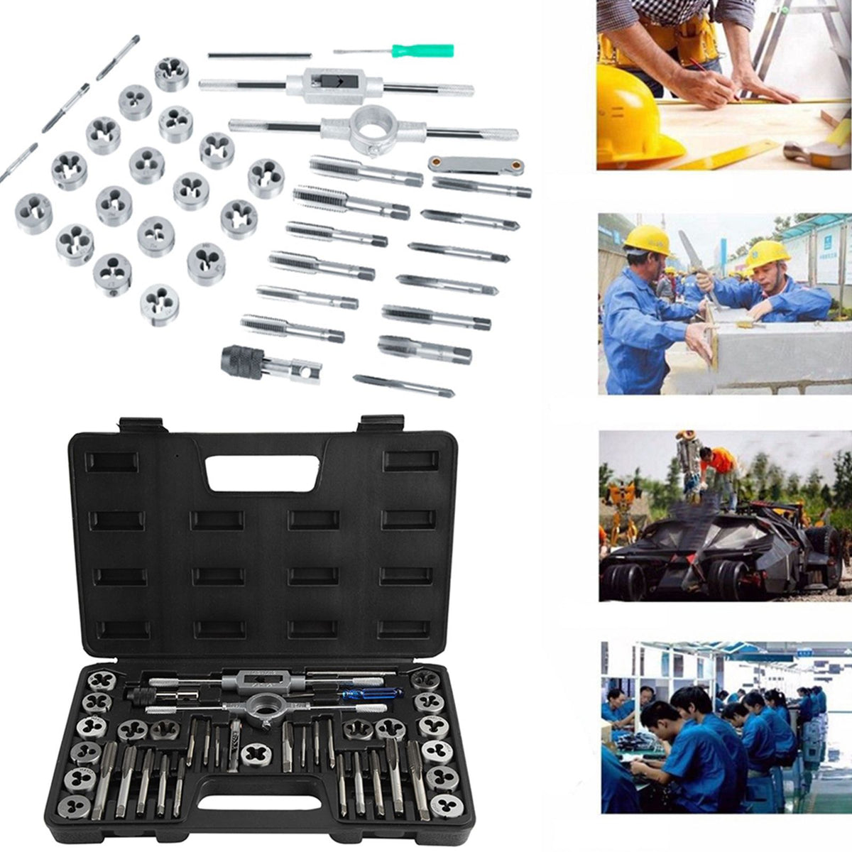 40Pcs M3-M12 Screw Nut Tap and Die Set with Wrenches and Thread Gauge Heavy Duty Hand Tools