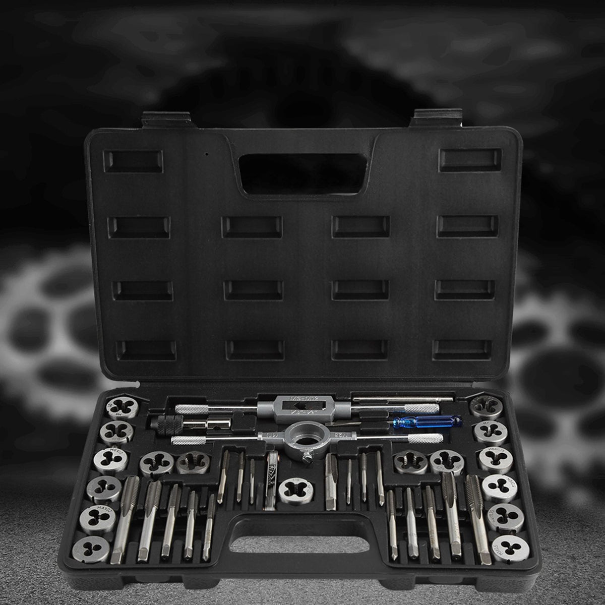 40Pcs M3-M12 Screw Nut Tap and Die Set with Wrenches and Thread Gauge Heavy Duty Hand Tools