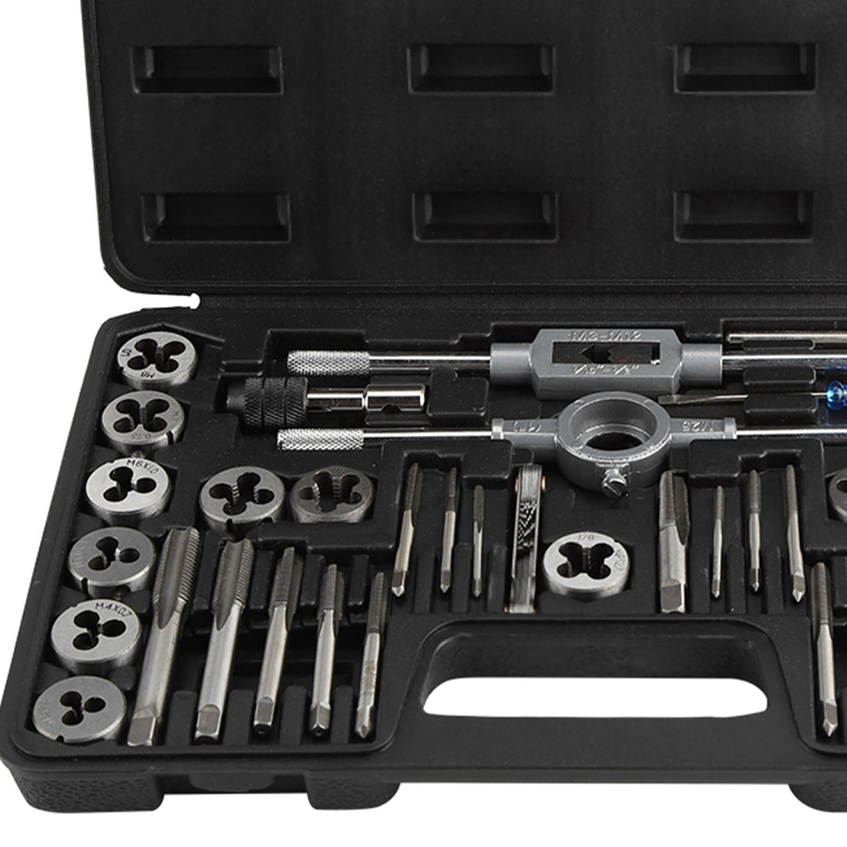 40Pcs M3-M12 Screw Nut Tap and Die Set with Wrenches and Thread Gauge Heavy Duty Hand Tools