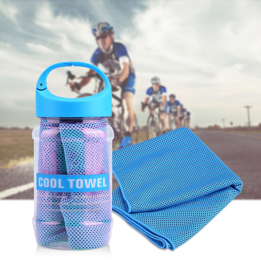 Super Breathable Cooling Effect Towel with Storage Bottle for Sports Gym Workout (Light Blue)