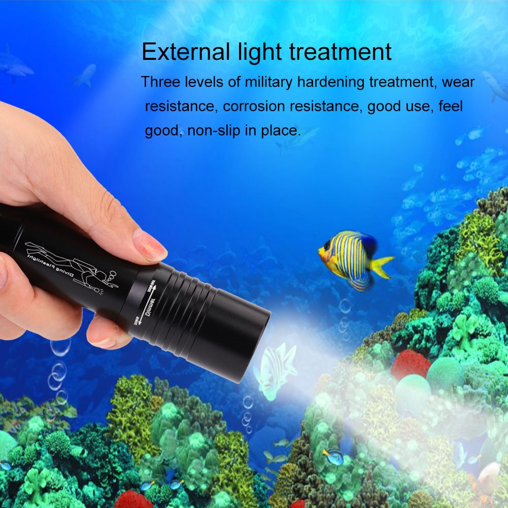 Handheld Zoomable Underwater 1200LM LED Diving Flashlight Waterproof Battery Power