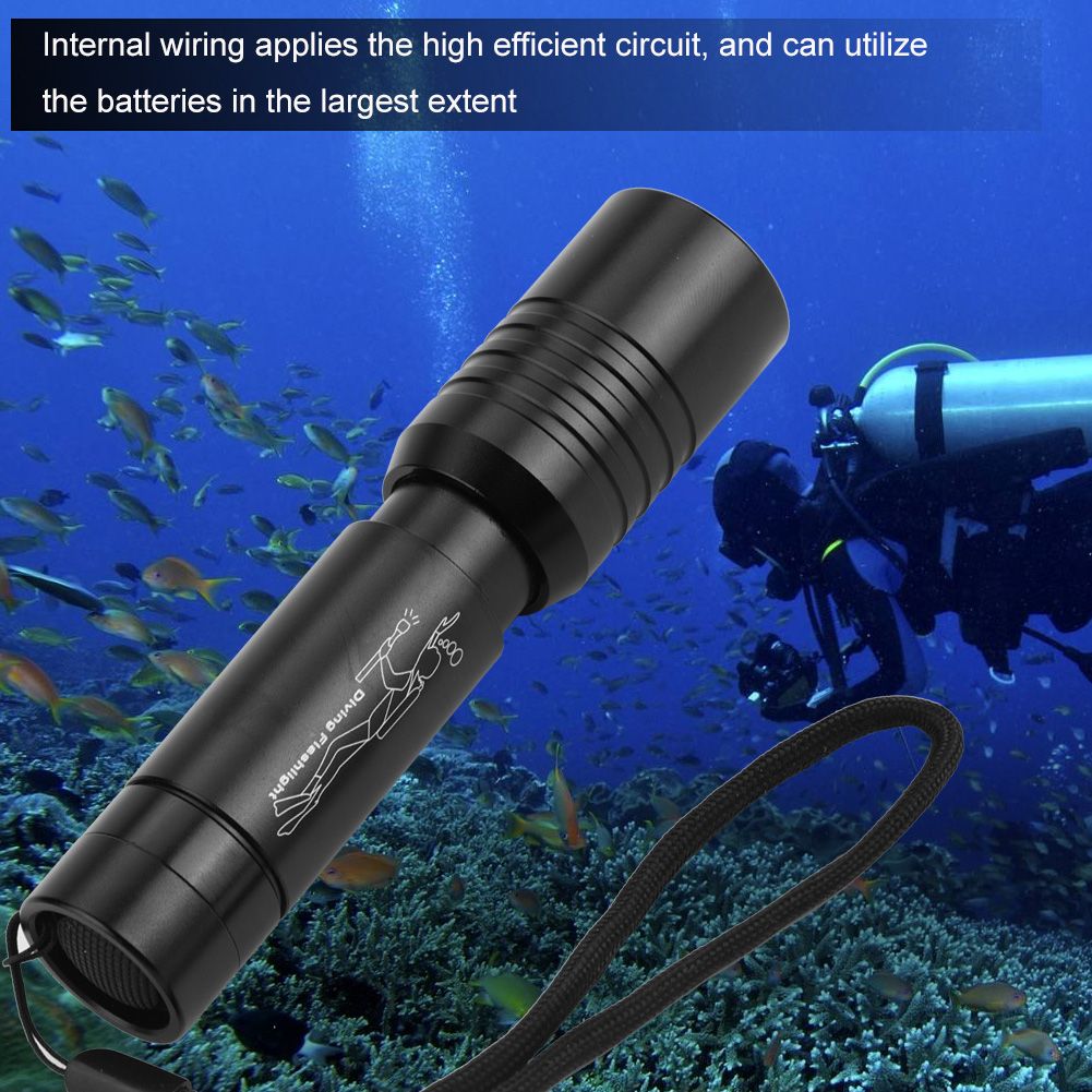 Handheld Zoomable Underwater 1200LM LED Diving Flashlight Waterproof Battery Power