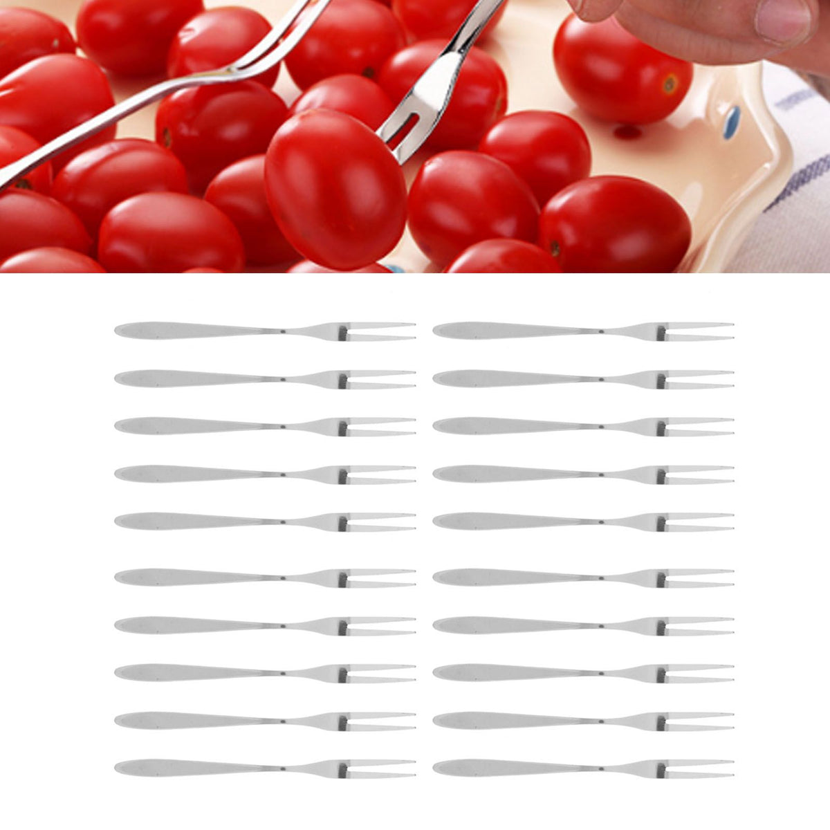 20Pcs/set Stainless Steel Fruit Fork Comfortable Long Handle Cake Desert Fruit Serving Forks