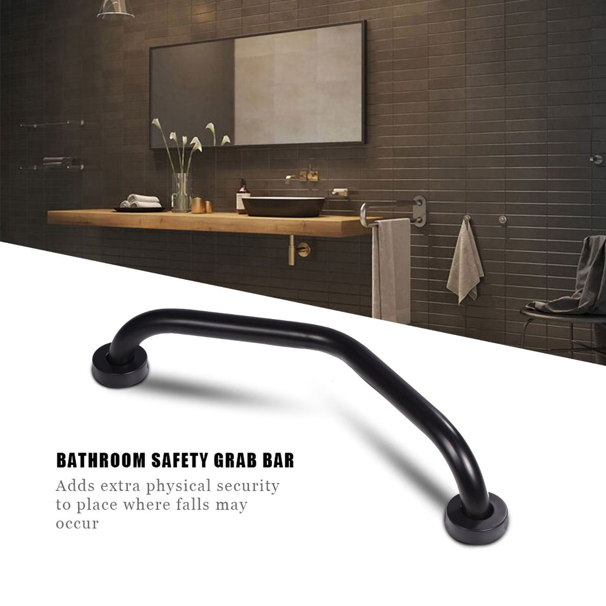 Stainless Steel Curved Shower Tub Safety Grab Bar Towel Rack Wall Mounted Bathroom Handrail