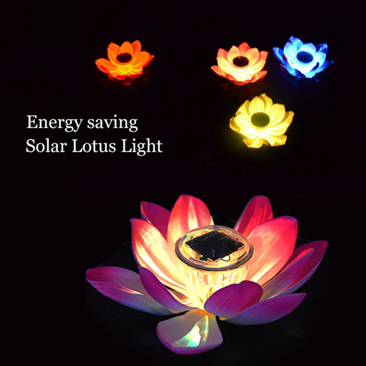 Waterproof Solar Power LED Color Changing Lotus Flower Floating Lamp Garden Colorful Pink