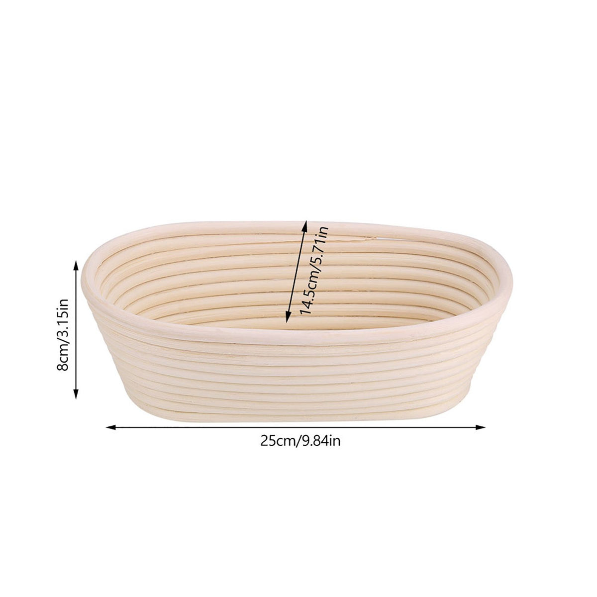 Handmade Unbleached Natural Cane Banneton Proofing Basket Dough Bread Baking Kit 25x14.5x8cm