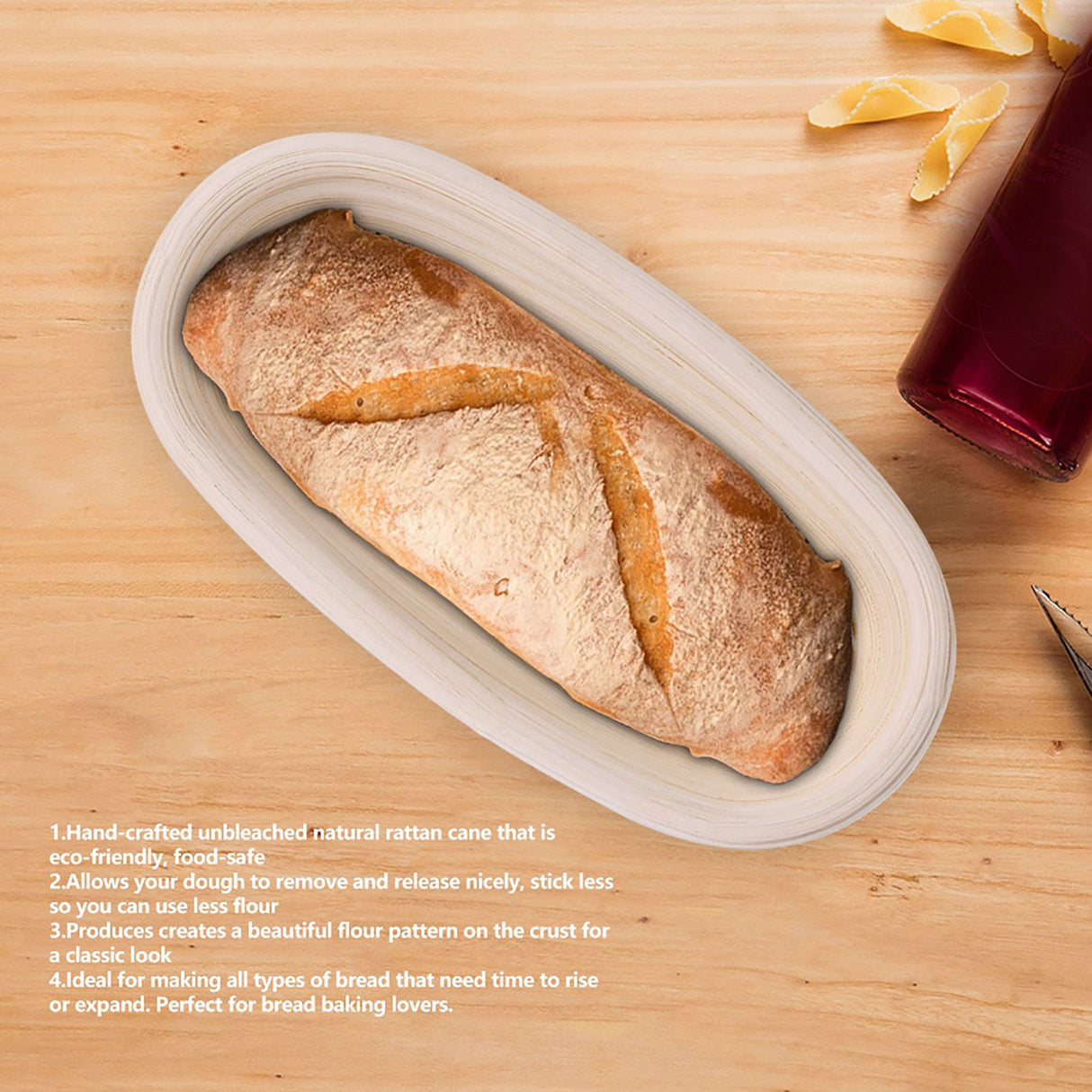 Handmade Unbleached Natural Cane Banneton Proofing Basket Dough Bread Baking Kit 27.5x14x8cm
