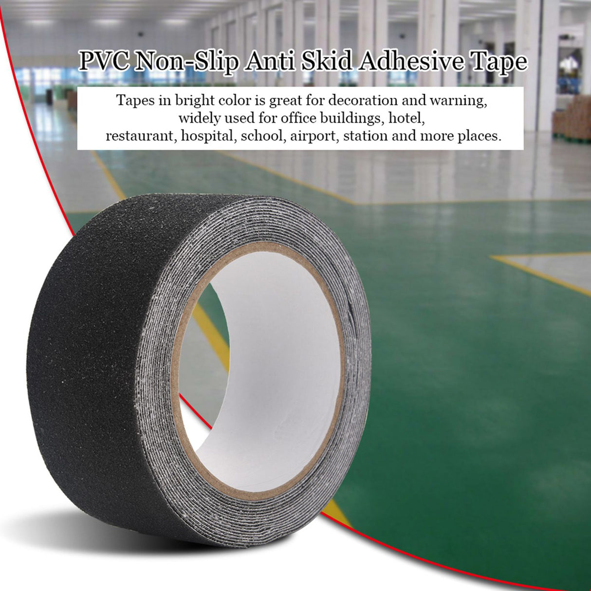 5M*5cm PVC NOn Slip Anti Skid Adhesive Tape for Stair Step Floor Safety Decoration (Black)