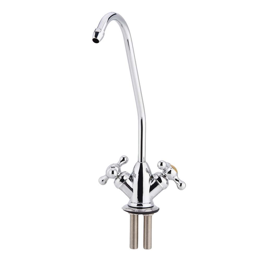 1/4'' Zinc Alloy Kitchen Double Head Faucet Tap Chrome Reverse Osmosis RO Drinking Water Filter