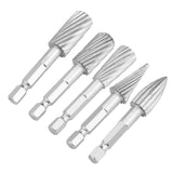 5pcs 1/4inch Hex Shank High Speed Steel Burrs Rotary Files Tools for Aluminum and Iron Hardware - Side View