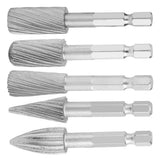 5pcs 1/4inch Hex Shank High Speed Steel Burrs Rotary Files Tools for Aluminum and Iron Hardware - Top-Down View
