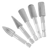 5pcs 1/4inch Hex Shank High Speed Steel Burrs Rotary Files Tools for Aluminum and Iron Hardware - 45-Degree Angle