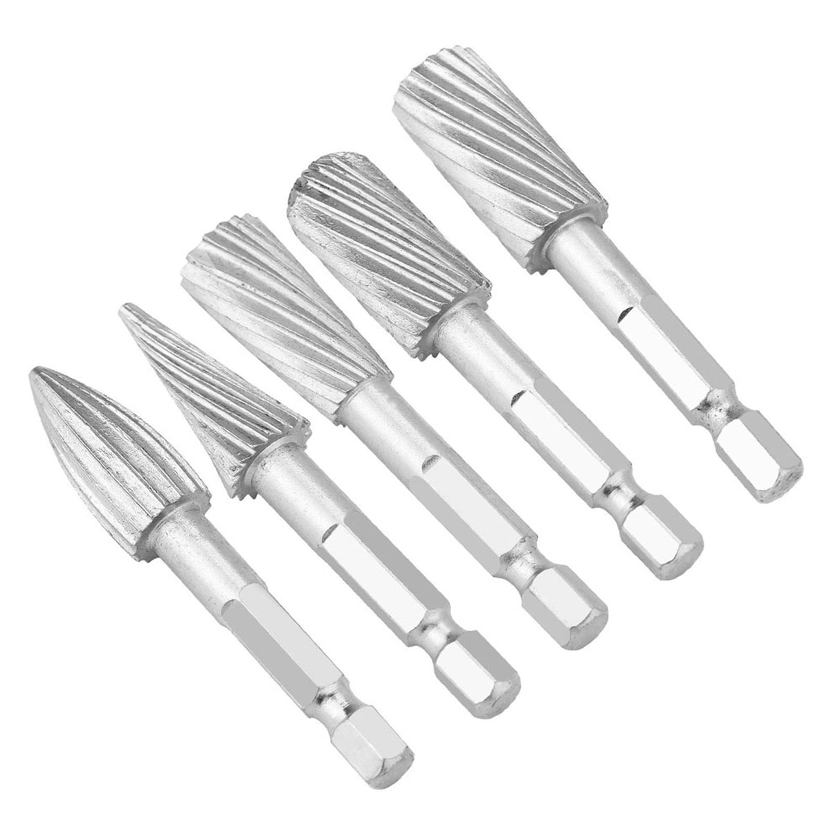 5pcs 1/4inch Hex Shank High Speed Steel Burrs Rotary Files Tools for Aluminum and Iron Hardware