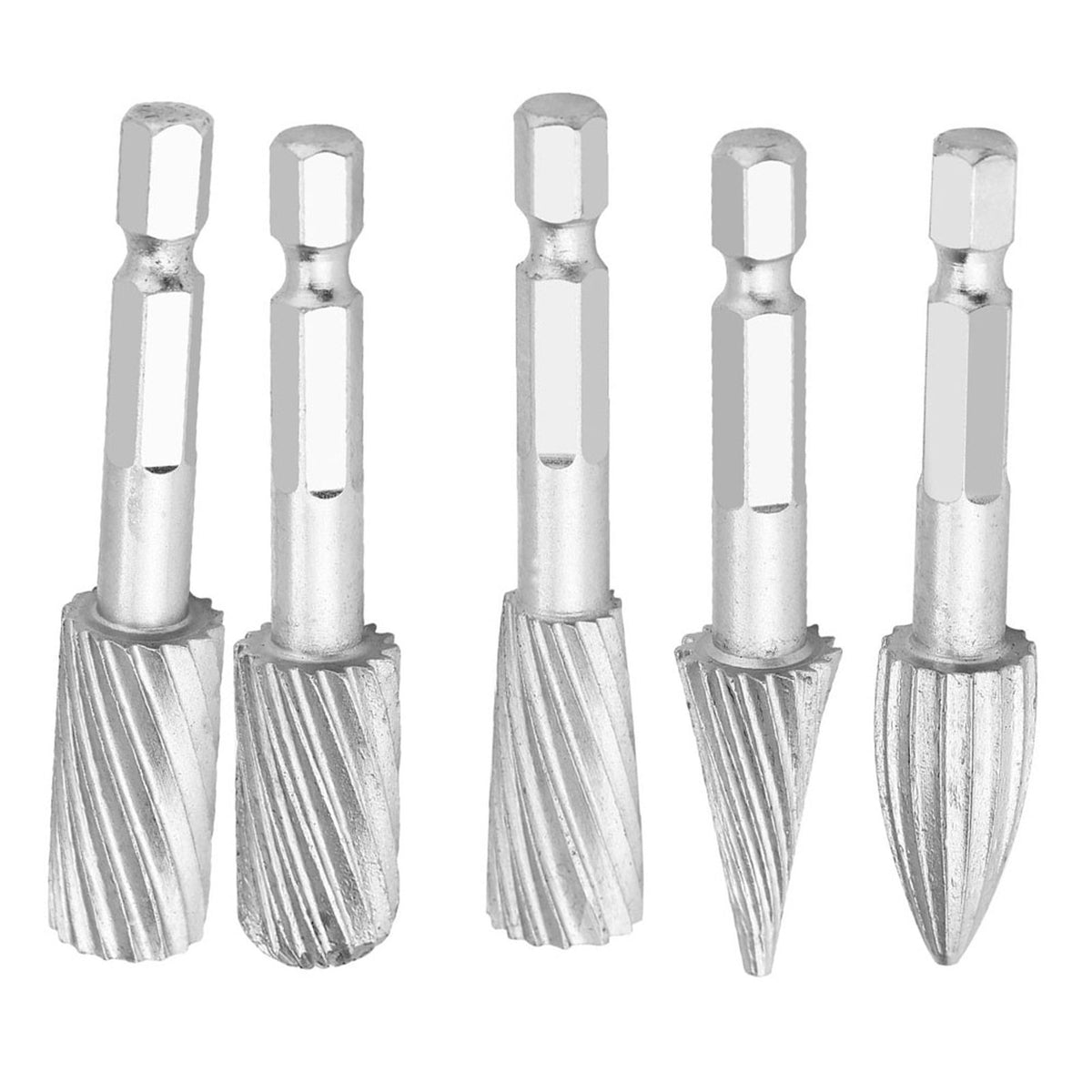 5pcs 1/4inch Hex Shank High Speed Steel Burrs Rotary Files Tools for Aluminum and Iron Hardware