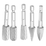 5pcs 1/4inch Hex Shank High Speed Steel Burrs Rotary Files Tools for Aluminum and Iron Hardware - Close-Up Angle