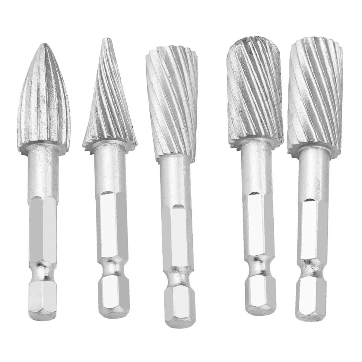 5pcs 1/4inch Hex Shank High Speed Steel Burrs Rotary Files Tools for Aluminum and Iron Hardware