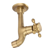 Wall Mounted Vintage Solid Brass Faucet Single Cold Water Tape for Kitchen Sink Mop Pool (Long) - Front View