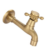 Wall Mounted Vintage Solid Brass Faucet Single Cold Water Tape for Kitchen Sink Mop Pool (Long)