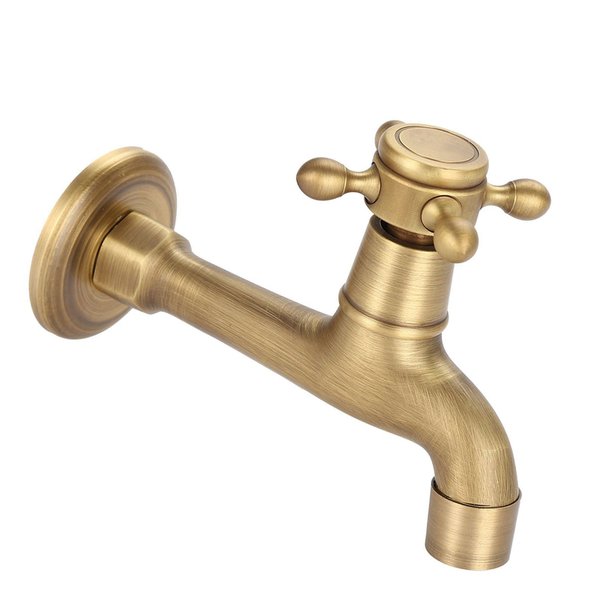 Wall Mounted Vintage Solid Brass Faucet Single Cold Water Tape for Kitchen Sink Mop Pool (Long)