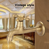 Wall Mounted Vintage Solid Brass Faucet Single Cold Water Tape for Kitchen Sink Mop Pool (Long)