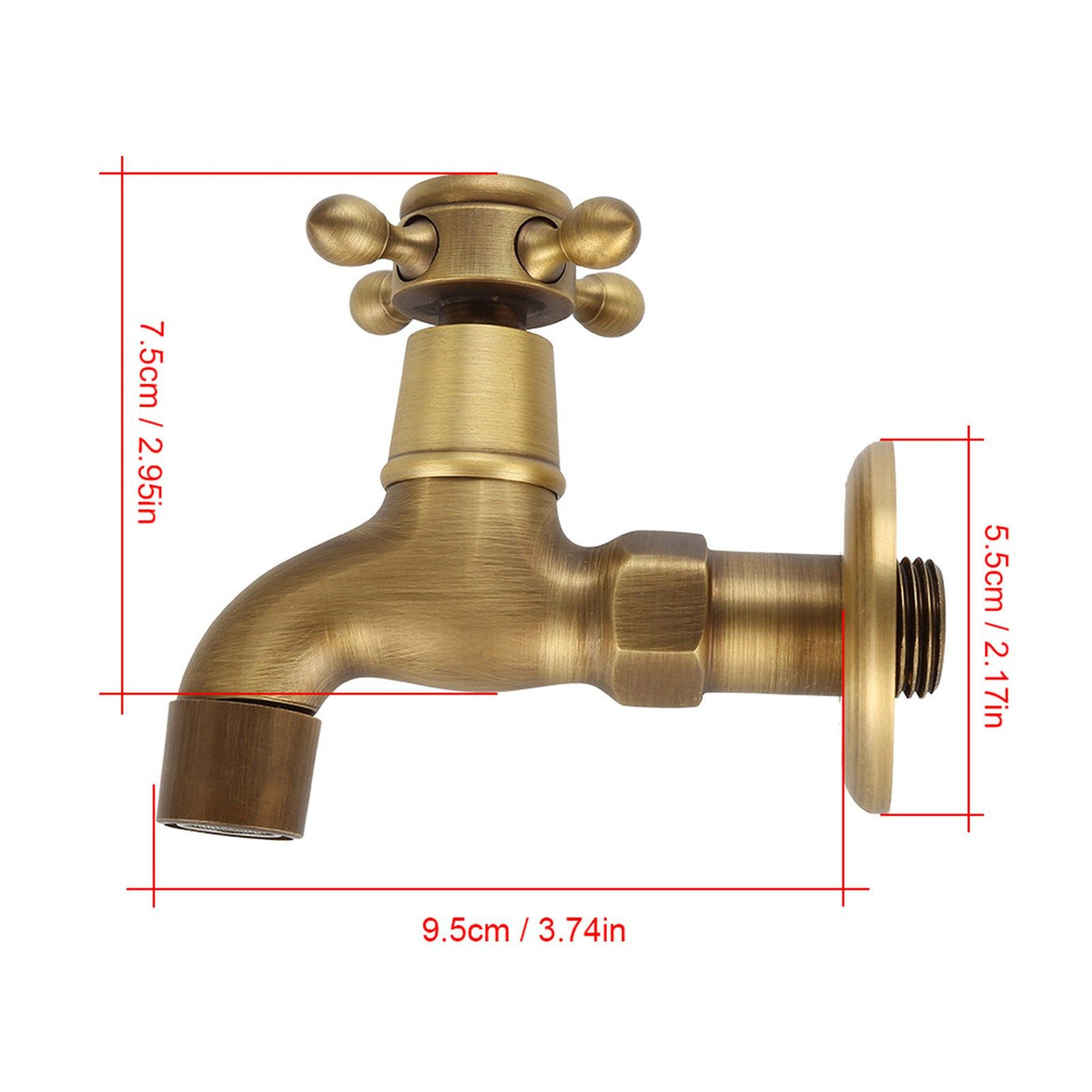 Wall Mounted Vintage Solid Brass Faucet Single Cold Water Tape for Kitchen Sink Mop Pool(Short)